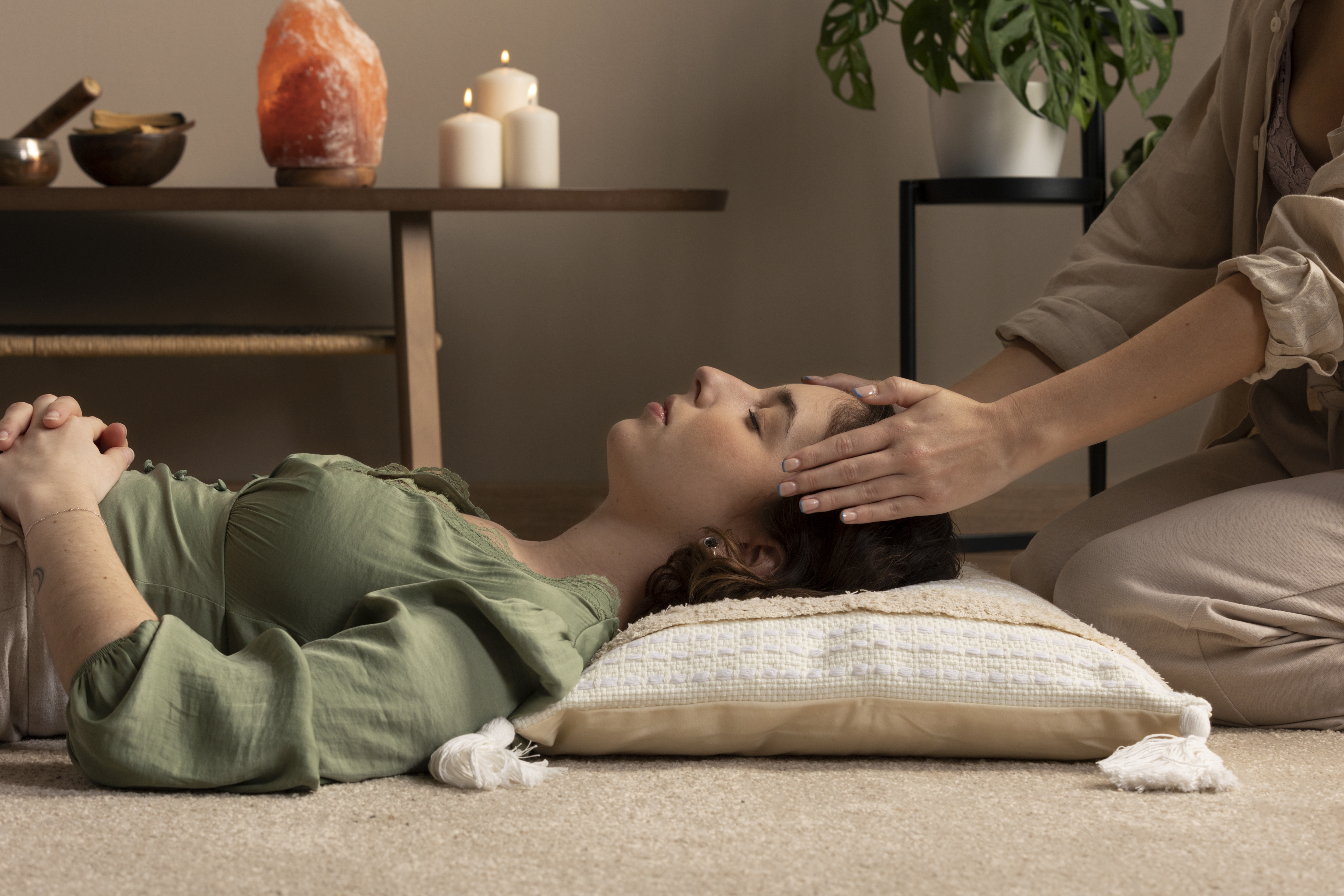 Woman looking relaxed during a peaceful massage